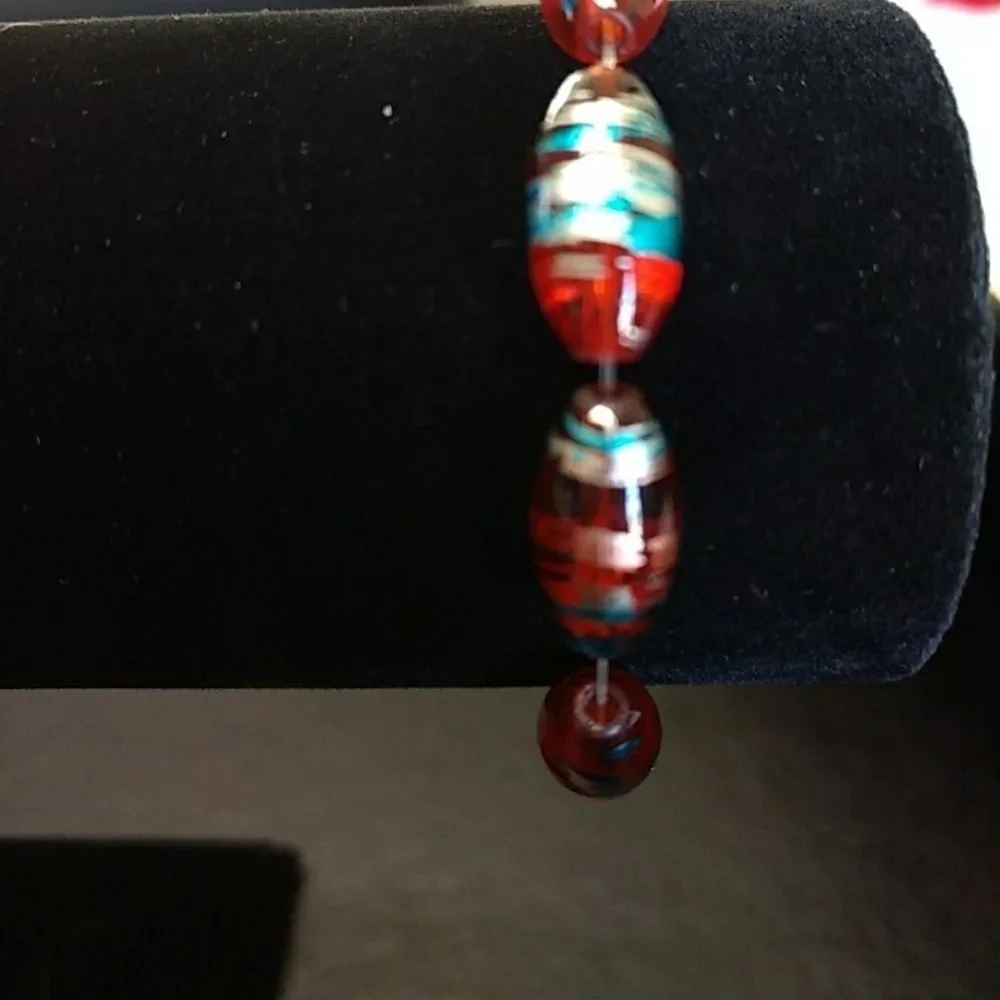 Silver blue orangish brown bead bracelet 6